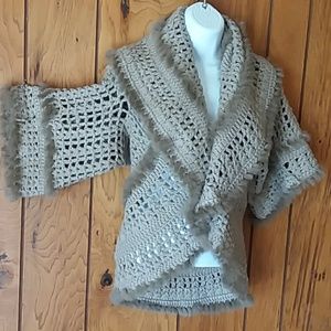 Crochet Fur Trimmed Wrap